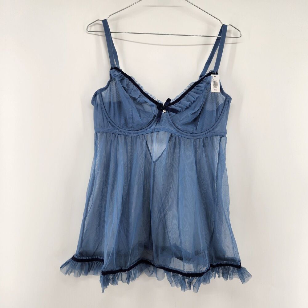 Adore Me Women's 38D Blue Tayla Babydoll Lingerie Sleepwear NWT